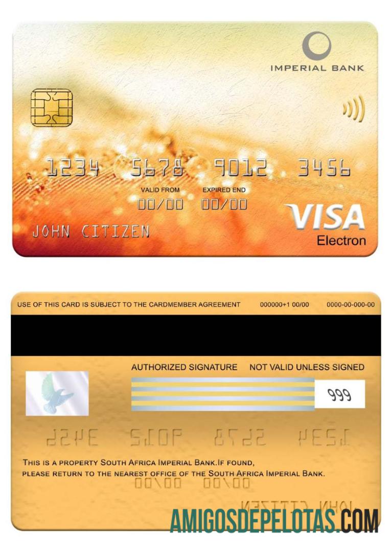 Cartão Visa Electron do Banco Imperial da África do Sul amostra